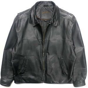 VTG St Johns Bay Men’s Black Quilt Lined Leather Full Zip Bomber Biker Jacket XL